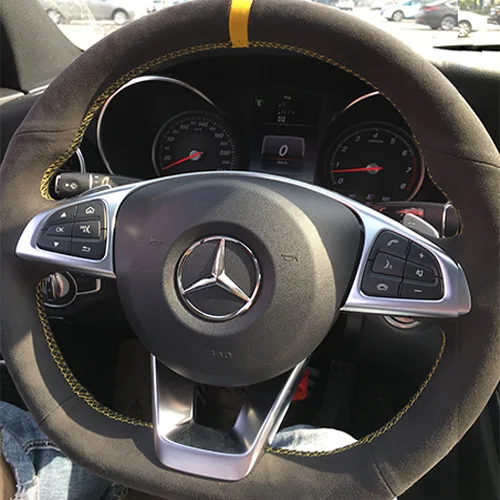 

DIY hand sewn steering wheel cover suede For Benz glc 260 c200l C Class E e300l gla cla car wheel cover