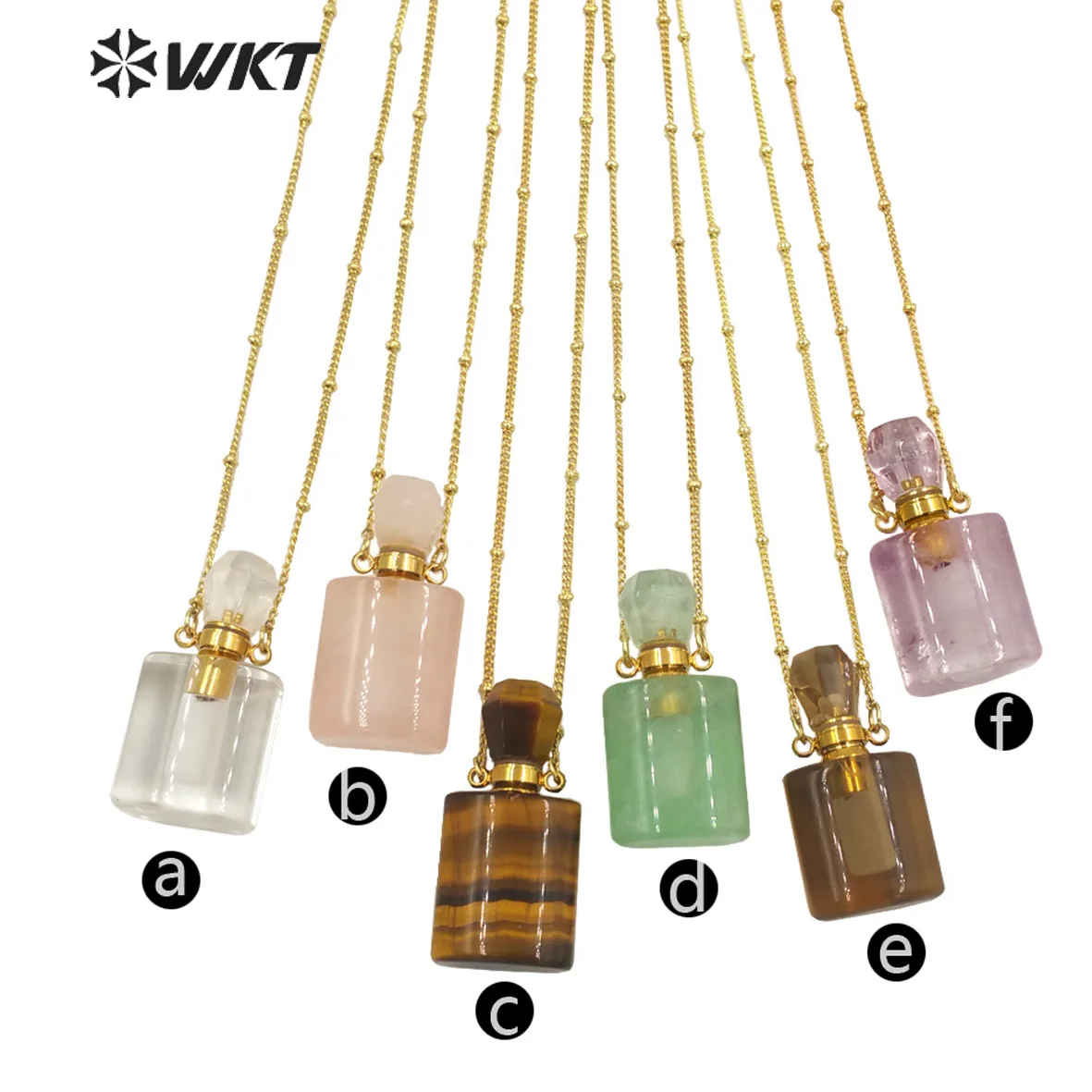 WT-N1285 18 Inch Long Beads Chain Square Natural Stone High Polish Women Gold Perfume Bottle Pendant Necklace In Many Colored