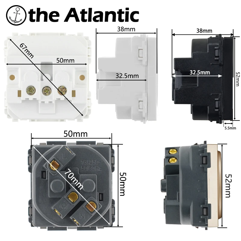 S Series- DE EU Power Socket Function Module DIY Socket Accessories Black White Gold Gray 250V 16A Free Combination