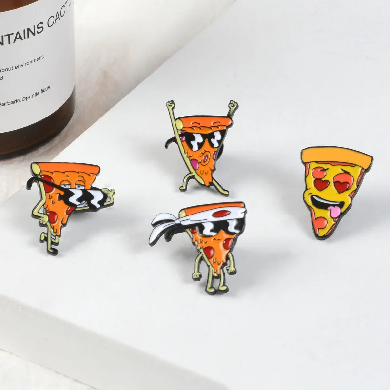 Funny Pizza Man Enamel Pins Badges Sunglasses Heart Eye Brooches Custom Pastel Lapel Pin Denim Shirt Cartoon Food Jewelry Gift