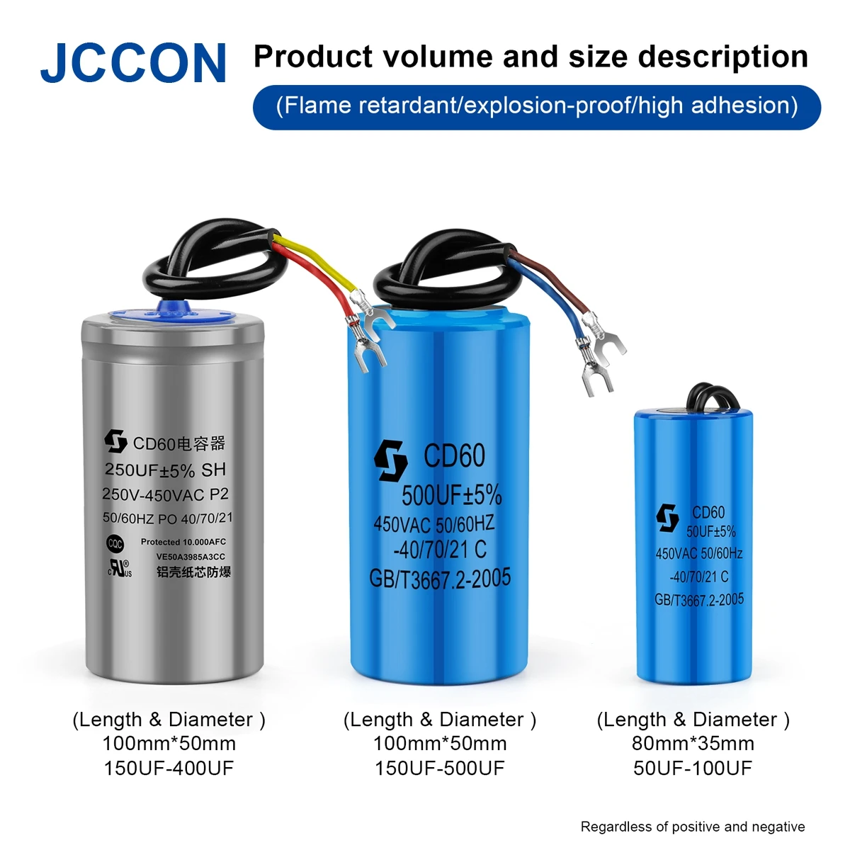 CD60 Começando Capacitor Motor Run, 450V, 50 75 100 150 200 250 300 350 400UF, 2 PCes