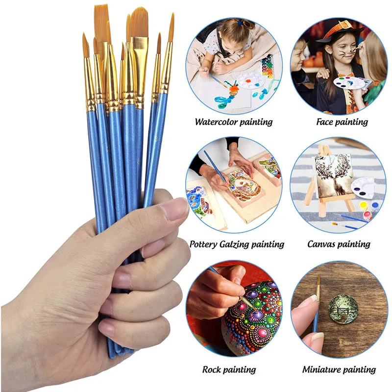 Lonely Finger 10pcs Artist Paint Brushes Set Nylon Hair Plastic Handle for Acrylic Oil Watercolor Professional Art Painting Kit