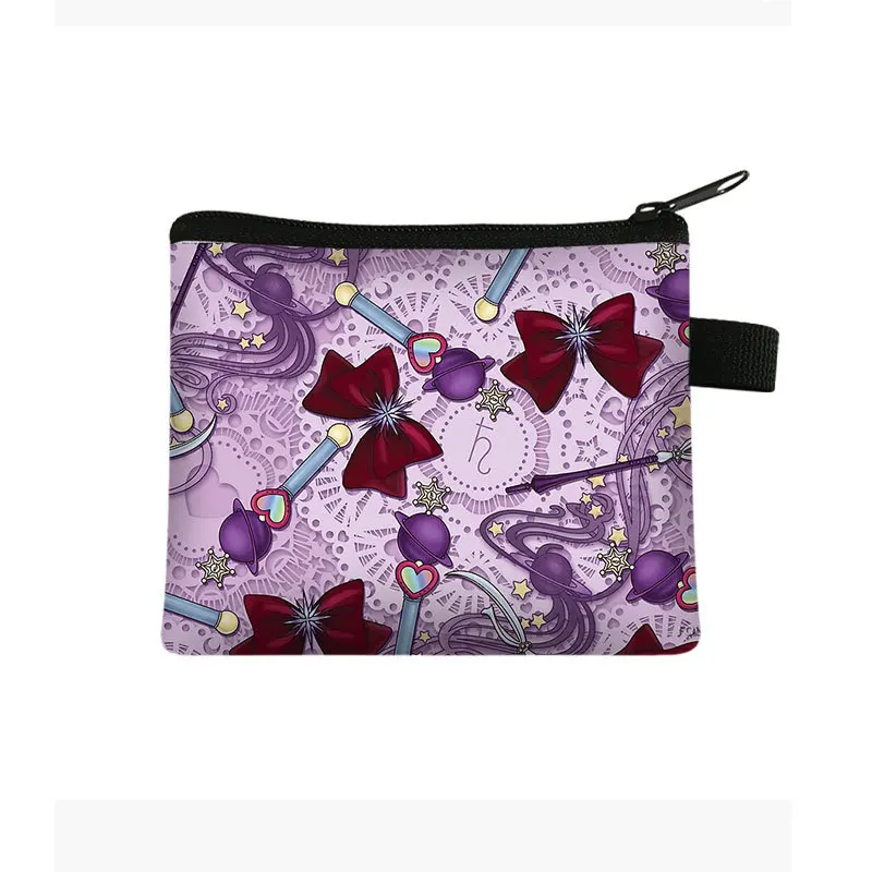 Mini cartera con estampado fresco para niños y mujeres, bolsa de almacenamiento portátil para tarjetas, monedero, de mano, de poliéster