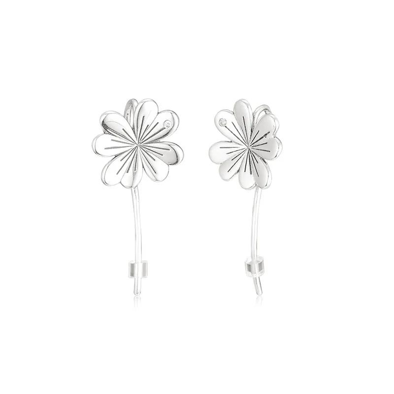Lucky Four-Leaf Clovers Hoop Earrings Fine Sterling Silver 925 Jewelry Spring Earrings for Women 2019 Original Silver Earrings