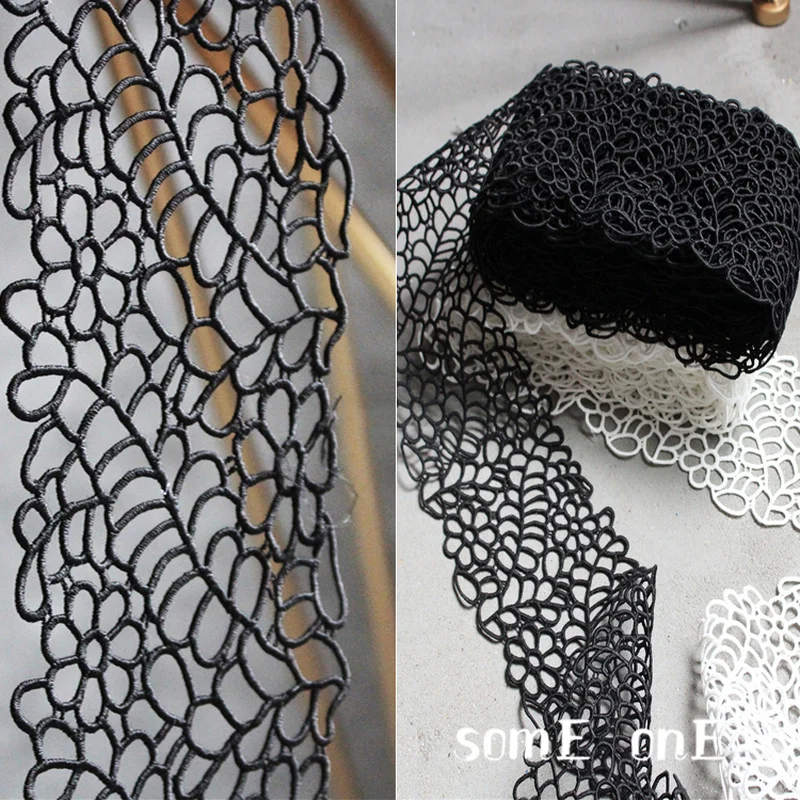 Hollow Embroidered Lace Trim Black White French Ribbon DIY Patchwork Decor Clothes Skirts Wedding Dress Designer Accessories