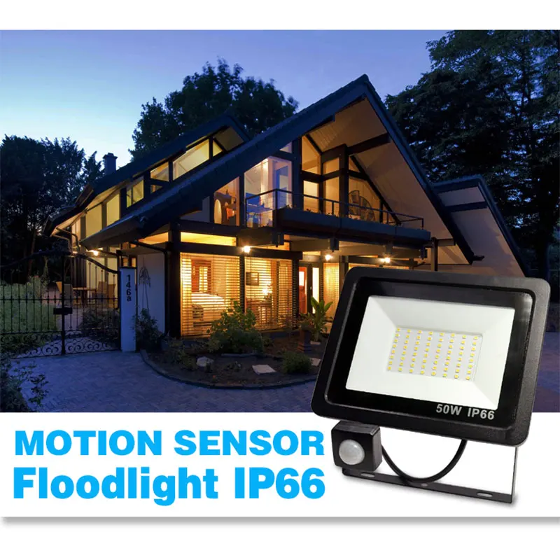 10W 20W 30W 50W 100W Led Flood Light With Adjustable PIR Sensor SMD 2835 Floodlights Outdoor Lighting For Street Square