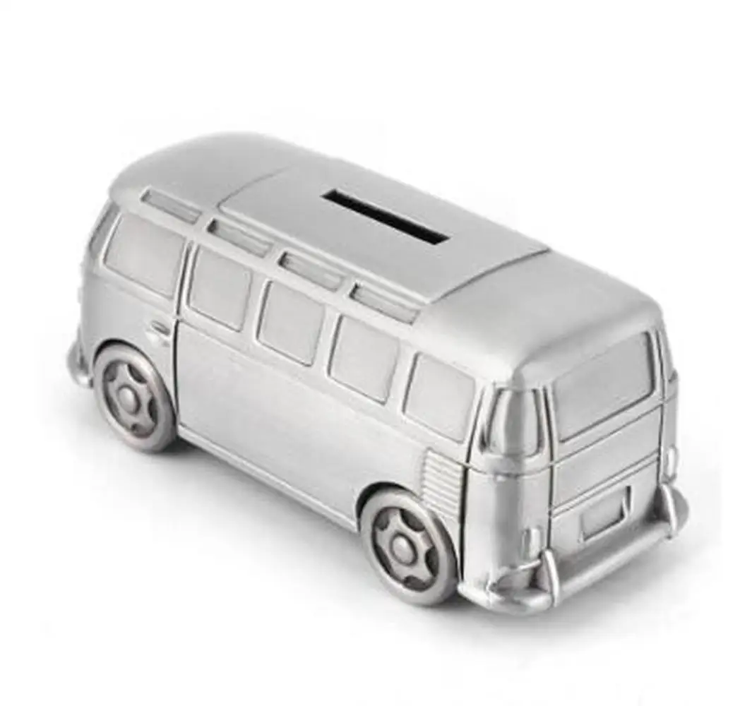 الرجعية المعادن الصبي ديناصور أصبع البنك لعبة سيارة عملة التوفير عيد ميلاد الحرفية هدية حافلة نموذج المال الآمن WF1021