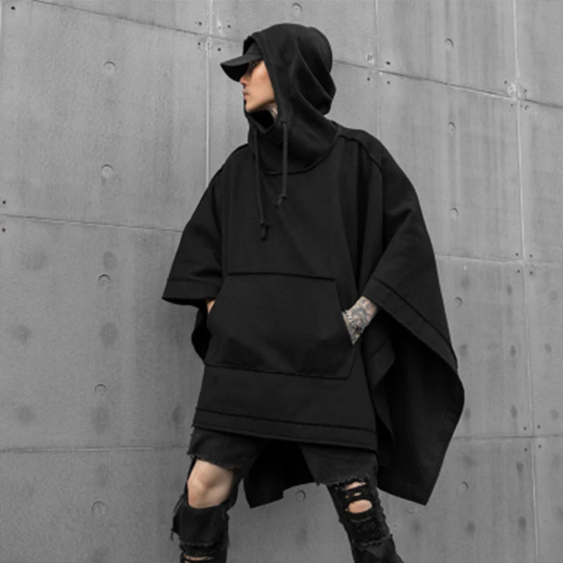 Autumn and winter new men's loose Bat Cape National Tide Dark mid-long fashion casual windbreaker hoodie jacket