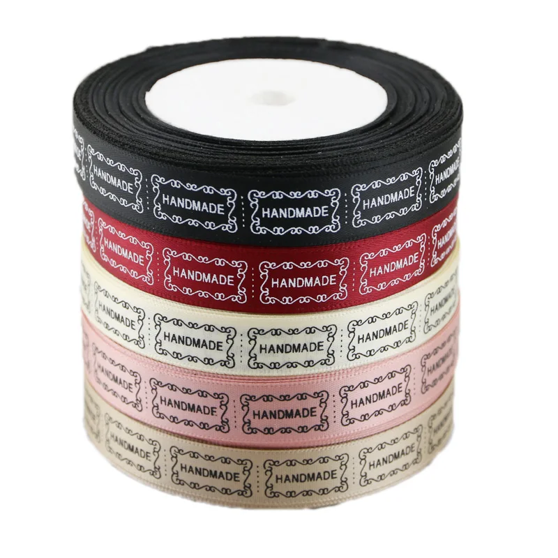 (25 yards/lot) 15mm White and Black Printed Satin Ribbon Wholesale Pretty Packing Ribbons