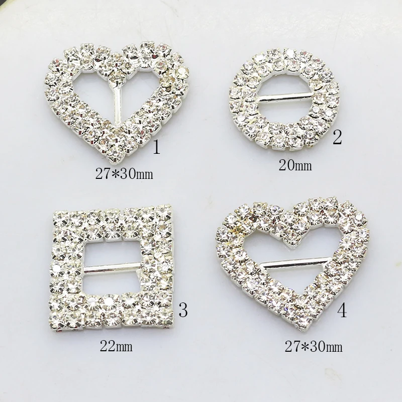 LKeRan New 10pcs Double-row Rhinestone Buttons DIY Gift box Ribbon Slider buckle Crystal invitation decoration