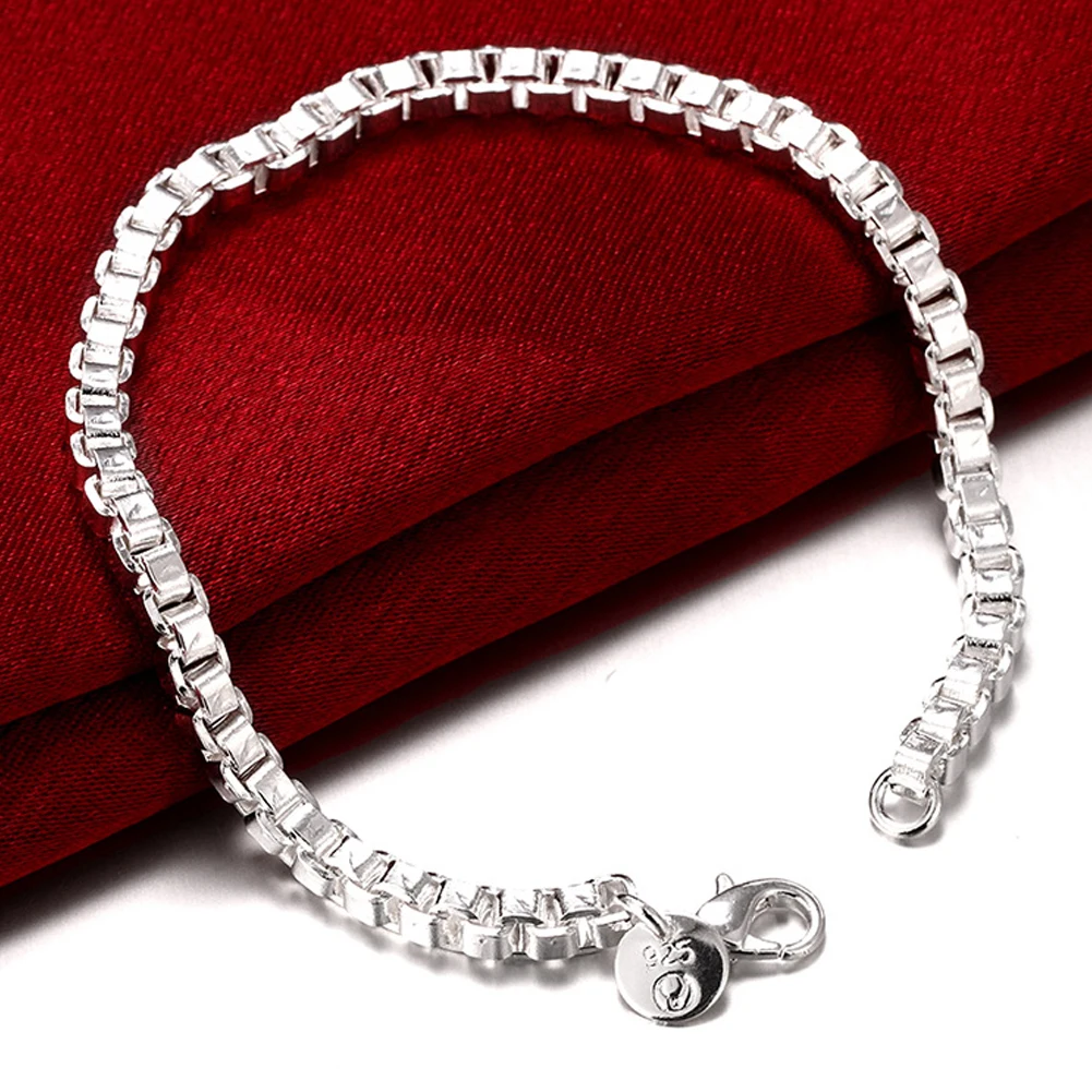 

New Arrival 925 Sterling Silver Square 3mm Box Chain Bracelet For Women Men Fashion Charm Jewelry