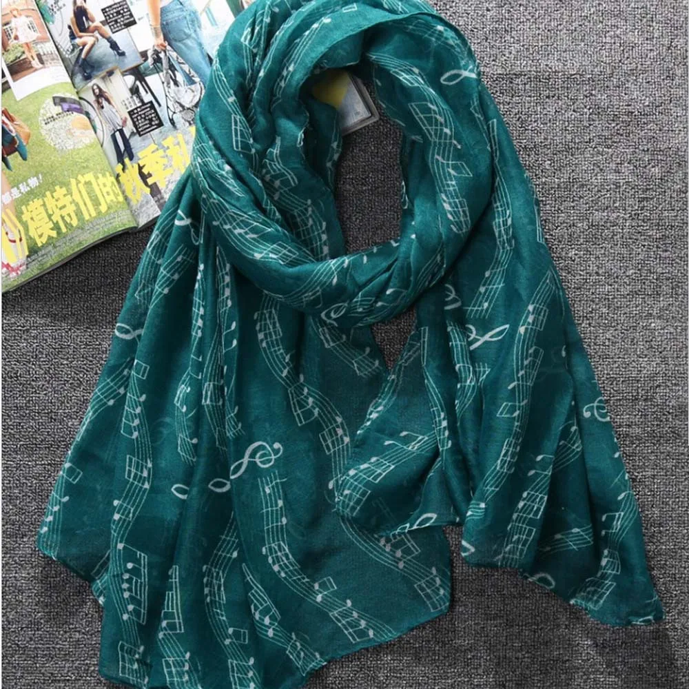 Voile Scarves Women Lady Musical Note Chiffon Neck Scarf Shawl Muffler Scarves High Quality Fabulous Elastic Beautiful Scarves