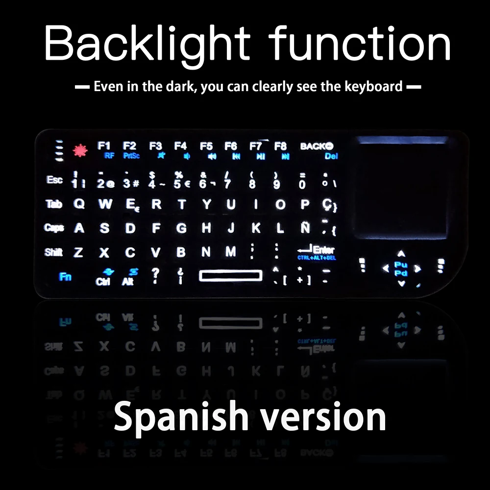 Mini Wireless Spanish keyboard with Touchpad Backlit Handheld For Android TV Box Notebook Mini Pc