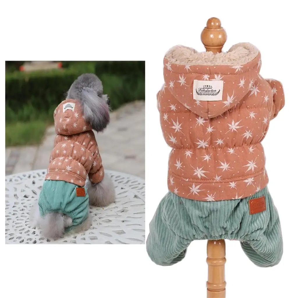 Corduroy Fleece Dog Jumpsuit, Winter Overalls, Teddy, Warm Dog Clothes, Star, XS, S, M, L, XL