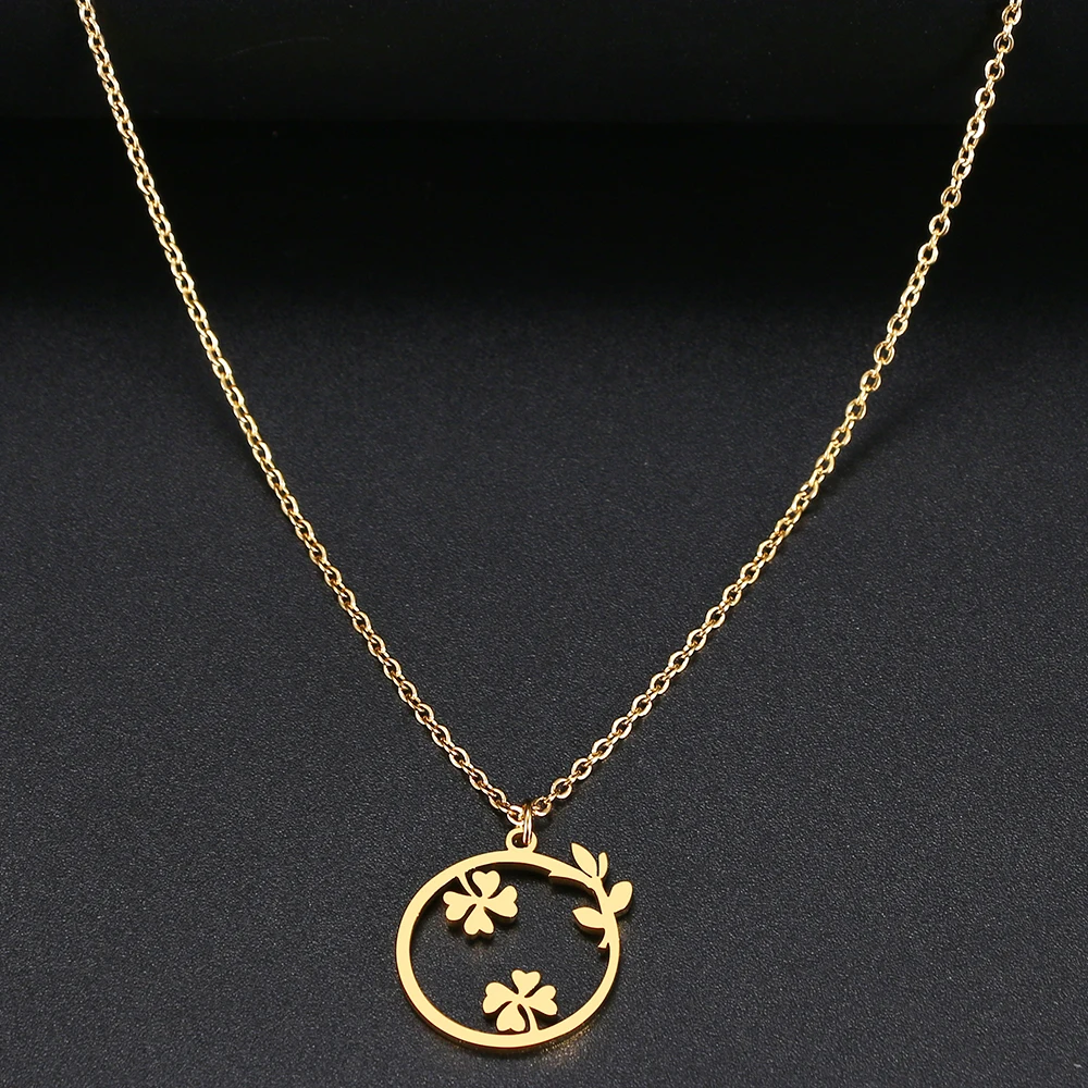 Stainless Steel Necklaces Classic Clover Wreath Pendant Chain Collar Fashion Necklace For Women Men Jewelry Party Gift One Piece image 4