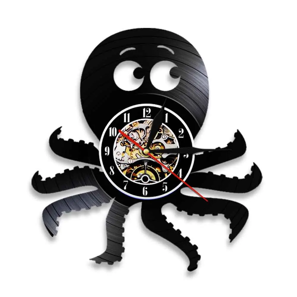 Octopus Sea Animal Wall Clock Creative Vinyl Record Hanging Watches Octopus 3D Handmade Modern Wall Decor For Children's Room