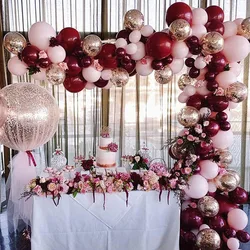 134Pcs Burgundy Wine Red Pink Balloons Arch Garland Kit Gold Confetti Balloons Valentine's Day Decor New Year Decoration 2022