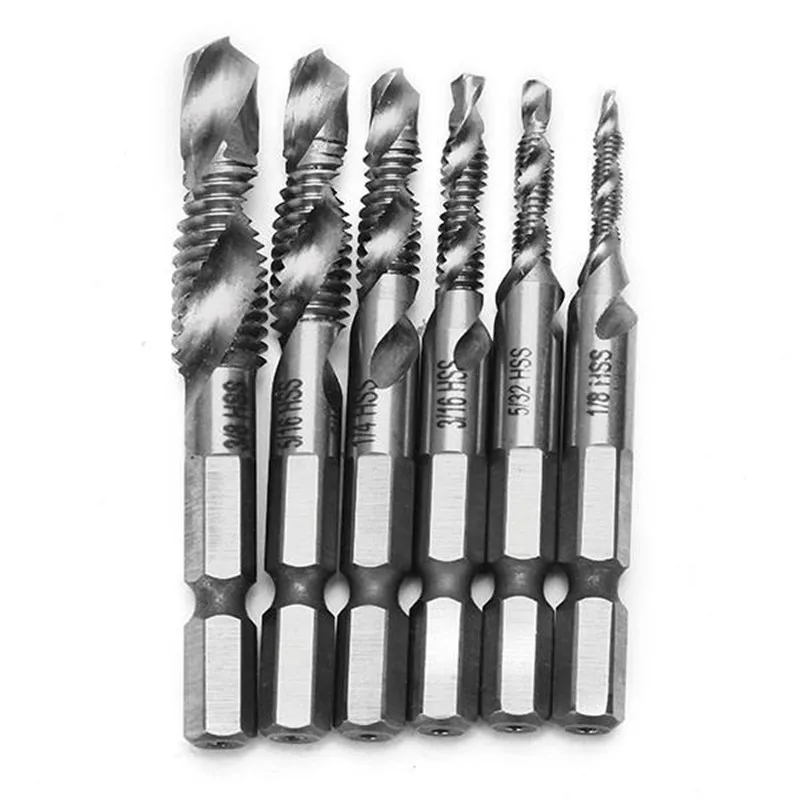 JUSTINLAU 1/8-3/8 Inch BSW Thread HSS Combination Drill Tap Bit 1/4 Inch Hex Shank Deburr Countersink Bit