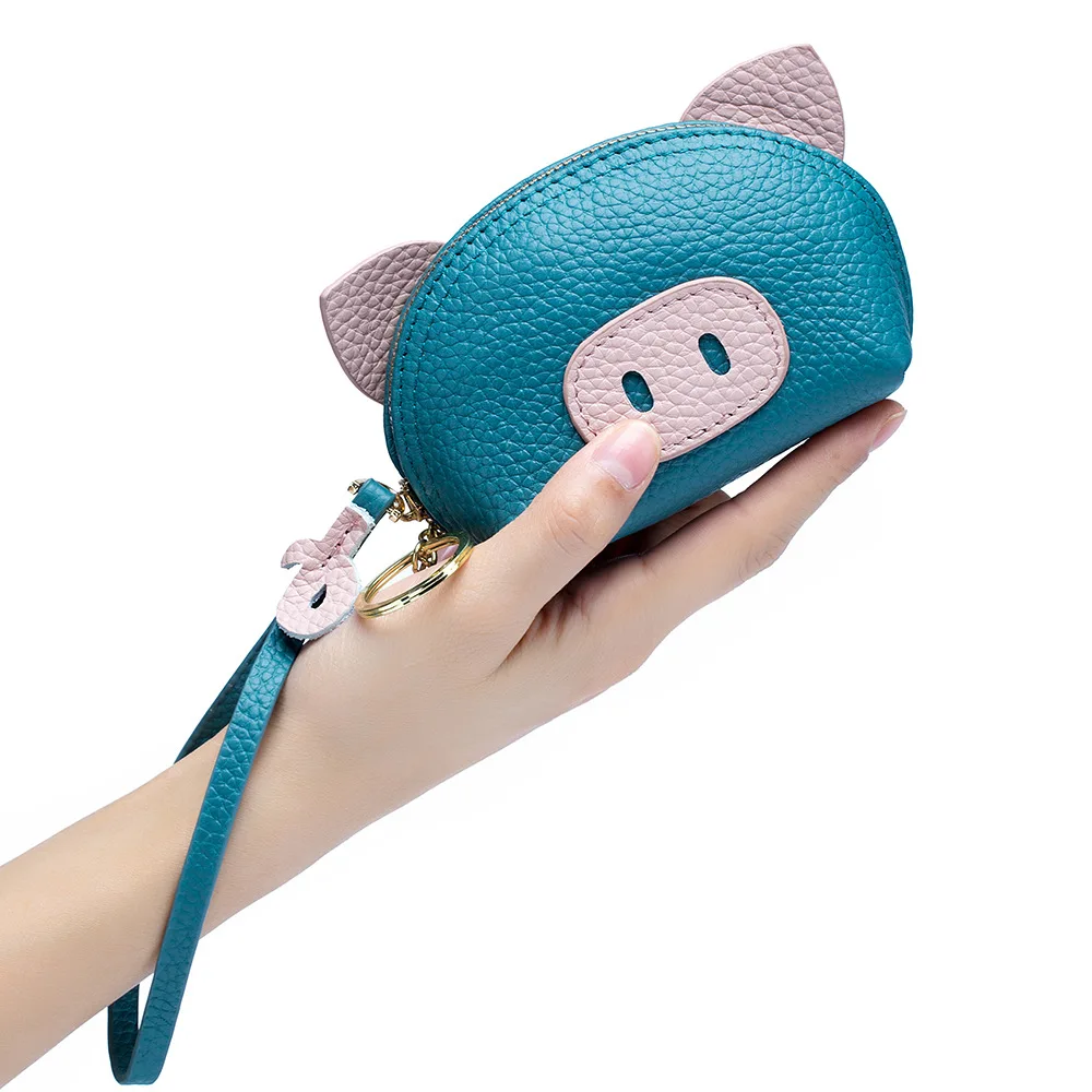 A2700 Real Cow Leather Cute Lovely Pig Design Mini Lady Street Bag Fashion Little Wallet Key Case Animal Purse