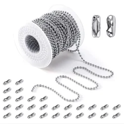 10m Stainless Steel Ball Bead Chain 1.5/2/2.4/3mm Adjustable Pull Chain Bead with 50PCS Matching Connectors for Jewelry Making