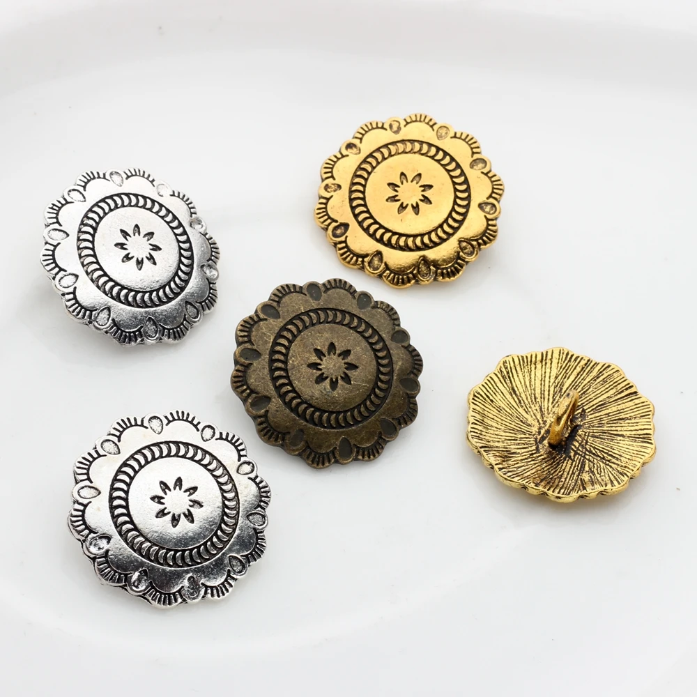 Zinc Alloy Round Lace Flowers Concho Buttons Charms Pendants 3pcs/lot 30MM For DIY Jewellery Accessories