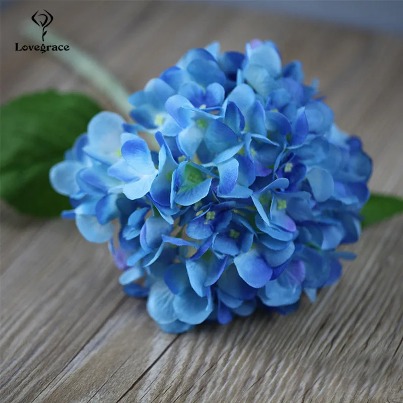 Grote Hoofd Kunstmatige Hortensia Bloemen Tak Zijde Nep Bloem Met Bladeren Voor Diy Winkel Huis Tuin Bruiloft Decoratie Faux Flore