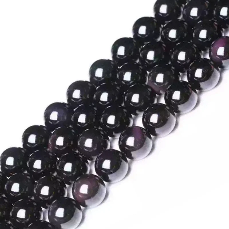Natural Black Rainbow Obsidian Ice Black Loose Beads 4/6/8/10/12/14 MM Fit Diy Charm Bracelet Beads For Jewelry Making Accessory