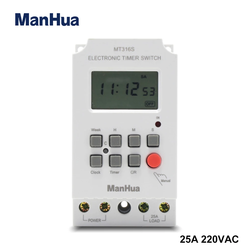 ManHua MT316S 220VAC 25A Din Rail Programmable Electronic Timer For Universal Electric Appliance Digital Timer Switch