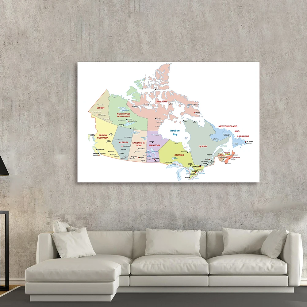 150*100 Cm Canada Bản Đồ Chính Trị Trong Tiếng Pháp Lớn Tường Poster Không Dệt Tranh Vải Lớp Học Nhà trang Trí Đồ Dùng Học Tập