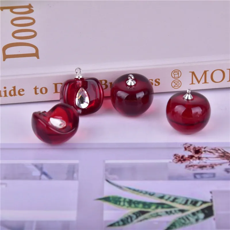 

New style 40pcs/lot color print cartoon fruit Cherry shape resin beads with hanger diy jewelry earring/garment pendant accessory