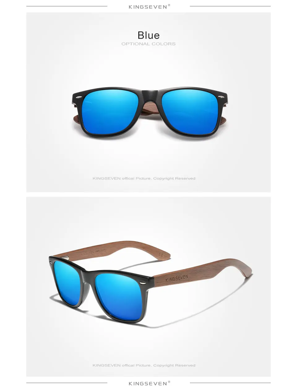 KINGSEVEN Vintage handgefertigte Sonnenbrille aus schwarzem Walnussholz für Herren und Damen, polarisierte Spiegelgläser für Damen und Herren, UV400 – Detail 7