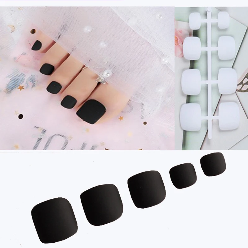 24Pcs /set  black white False toe nail Fake Nails Artificial Toe Nails Tips For Nail Art Decor 16 colors to choose from