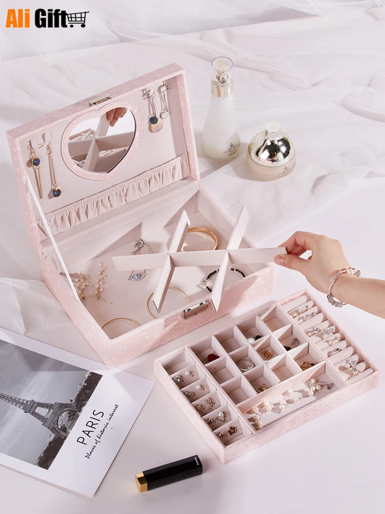 Missy Jewelry Box Female Princess European Style Korean Earring Jewelry Collection Box Large Capacity Portable Dressing Case