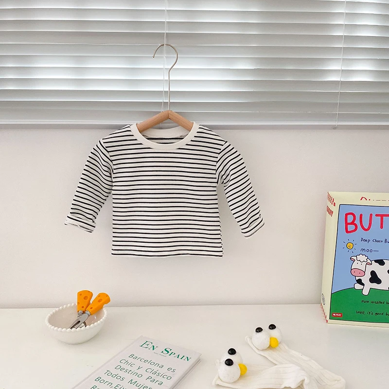 Engepapa 2022 New Spring Autumn Baby Boy Girl T-shirt Long Sleeves Cotton Soft Stripe Shirt Baby Bottoming Shirt Clothes