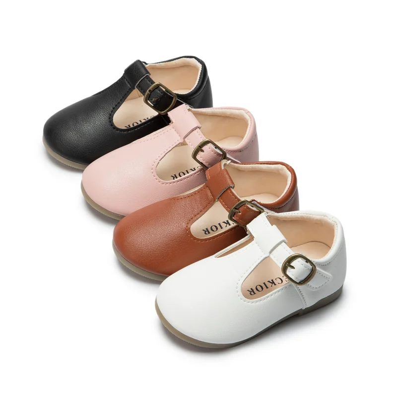 New Kids Shoes Girl Leather Shoes Girls Buckle Multicolor Flat base Casual Baby Girls Shoes Princess Children\'s Dress Shoes