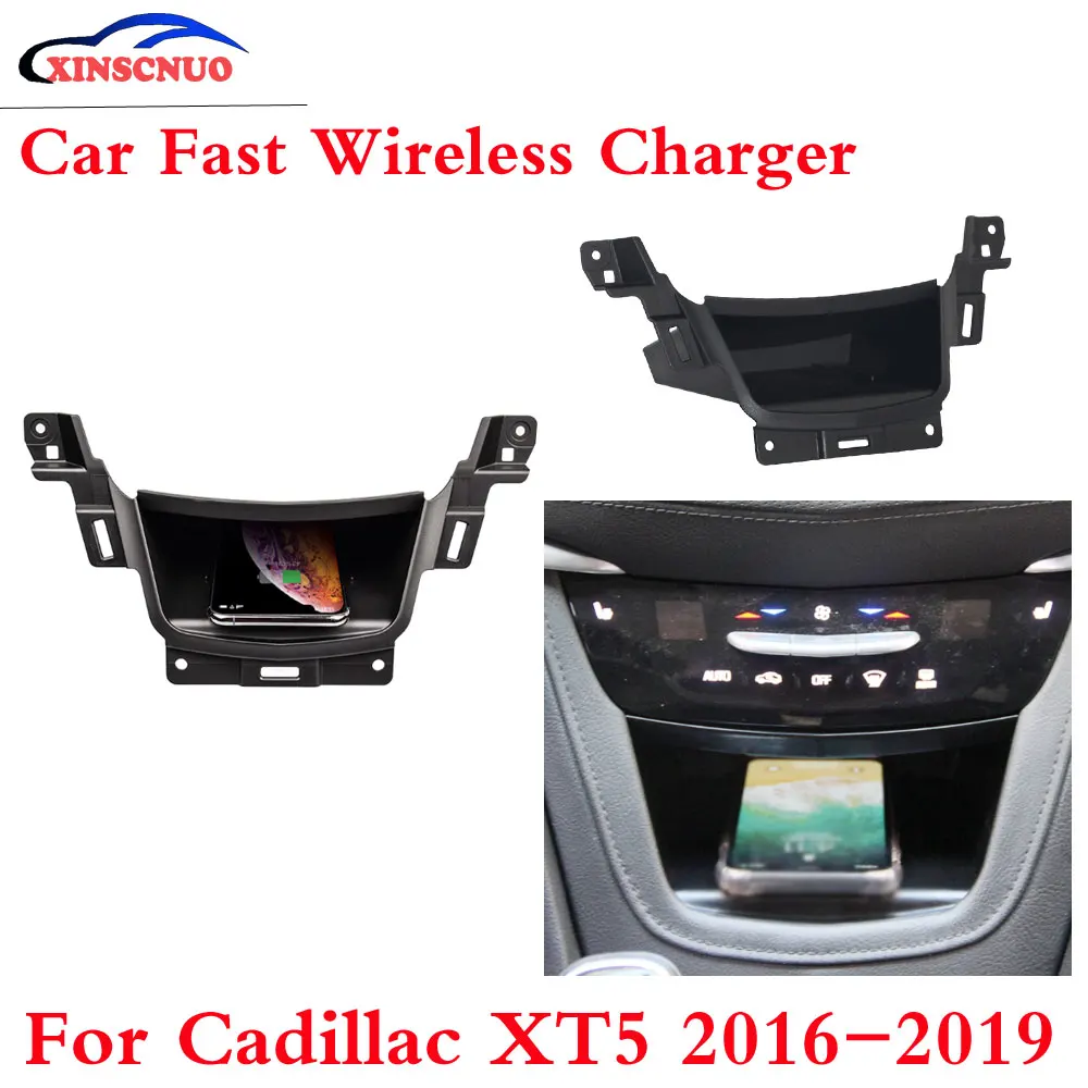 10W QI Car wireless Charger Photo For Cadillac XT5 2016 2017 2018 2019 Fast Charging Case Plate Central Console Storage Box