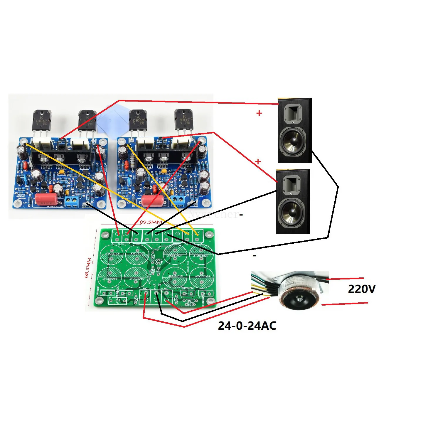 บอร์ดเครื่องขยายเสียงเสียง2ชิ้น2SC3264 2SA1295ช่องคู่100W * 2สเตอริโอ HIFI ของตกแต่งงานปาร์ตี้สำเร็จรูป MX50 SE