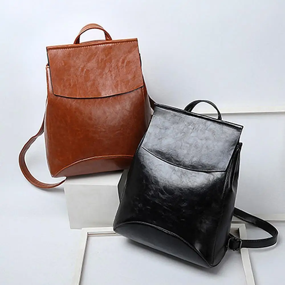 Women Fashion Solid Color Soft Faux Leather Backpack Girl Students School Bag