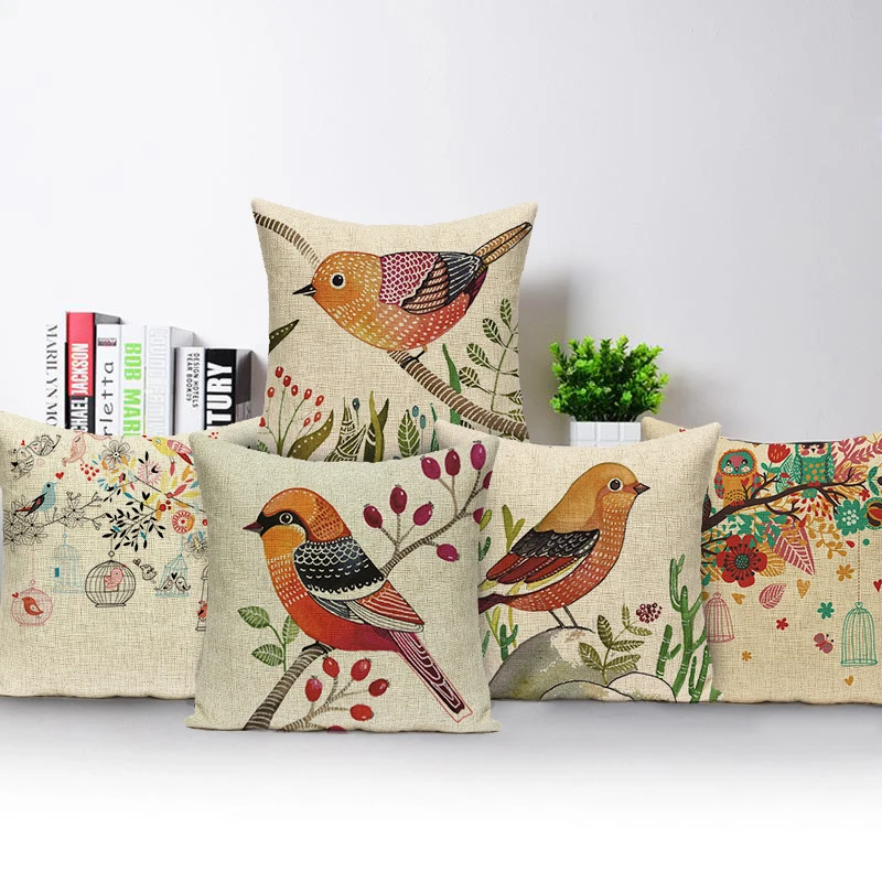 Lovely Bird Cushion Cover Birdcage Pattern Pillow Covers Decorative For Sofa Car Bed Living Room Decor Polyester Pillowcase