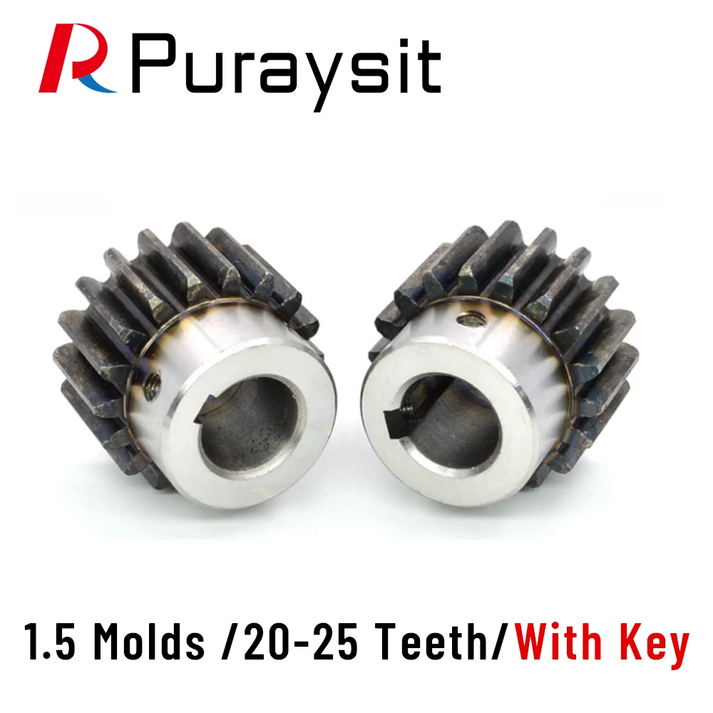 Puraysit Spur Gear 1.5 Molds 20 21 22 23 24 25 Teeth With Key Carbon Steel Positive Gear CNC Gear Rack Transmission Motor Gears