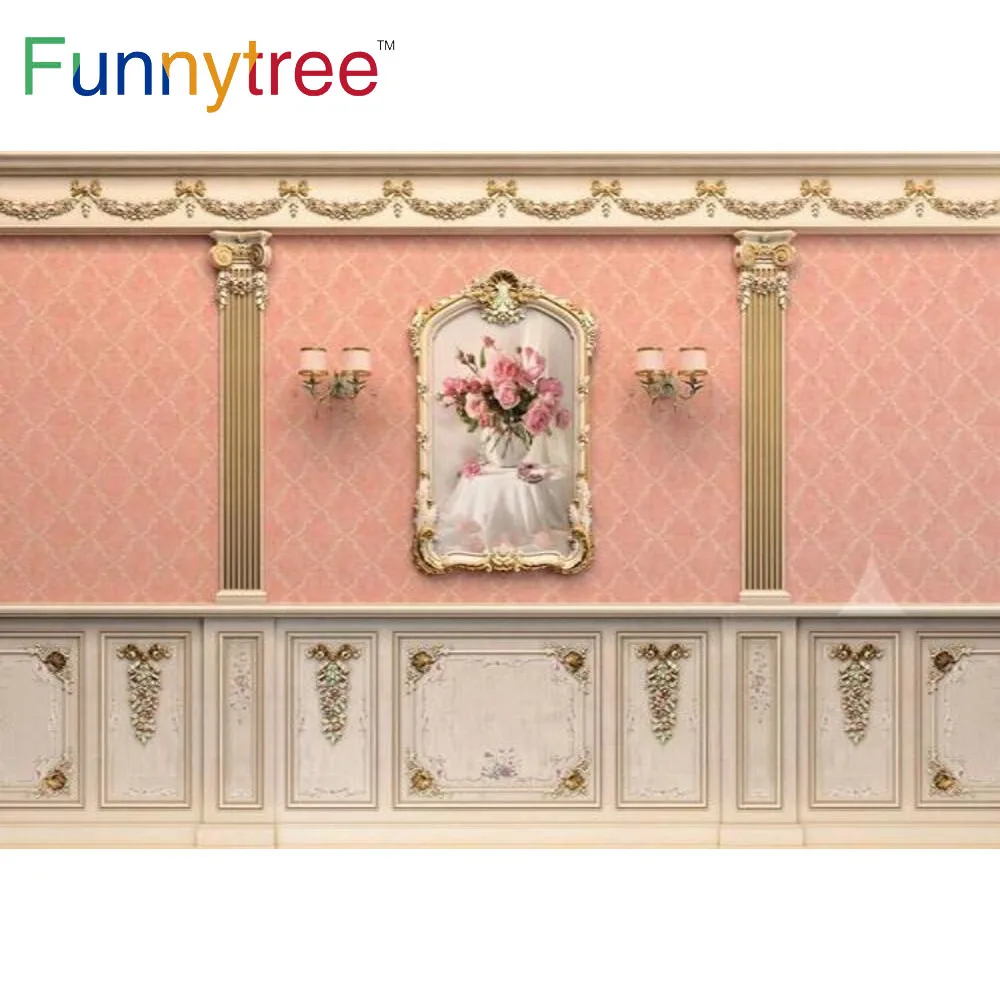 

Funnytree кирпичная стена розового цвета с цветочным узором одежда для свадьбы, дня рождения Святое Причастие интерьер фон дворец Винтаж фон дл...