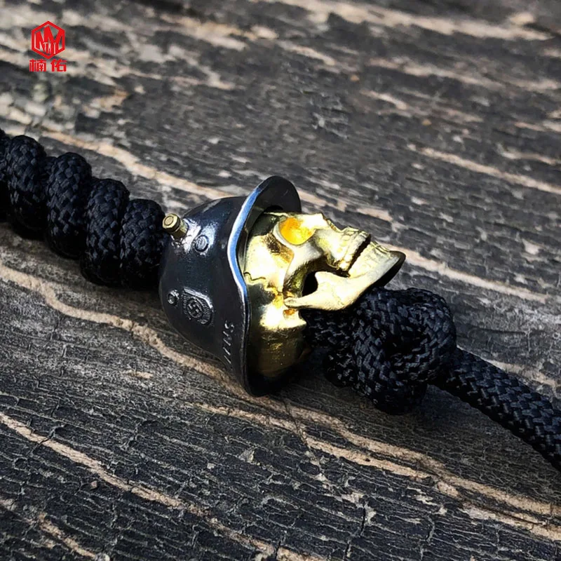 1 PCS 925 Silver Brass Skull Knife Beads Handmade EDC Umbrella Rope Knife Beads Necklace Head Pendant Skull Can Be Active