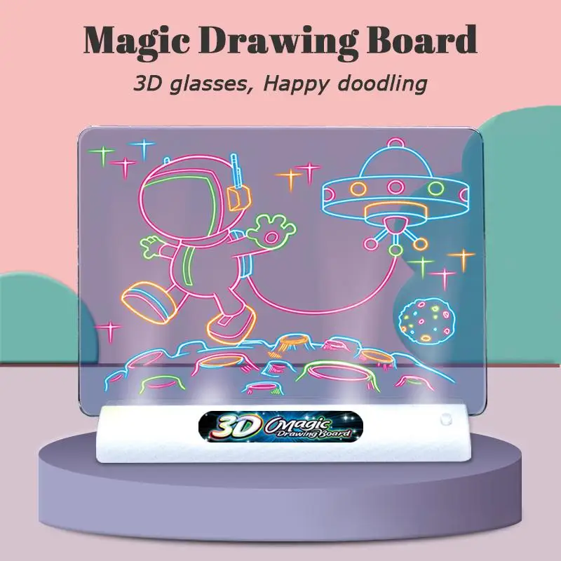 Drawing Board LED Light Effects Puzzle Magic 3D Drawing Pad Kids Painting Educational Toys Graffiti Lighting Pad Children Gift