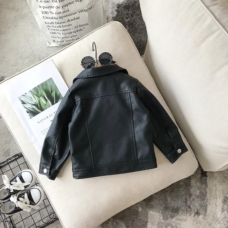 Fashion Baby Boy Girl  PU Leather Jacket Spring Autumn Toddler Kids Leather Coat Casual Chaqueta Outwear Clothes black 1-7Y