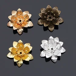 Mibrow 20pcs/lot Antique Bronze 16mm Copper 3 Layers Flower Bead Caps Flower FiligreeSpacer Bead Caps For DIY Jewelry Making
