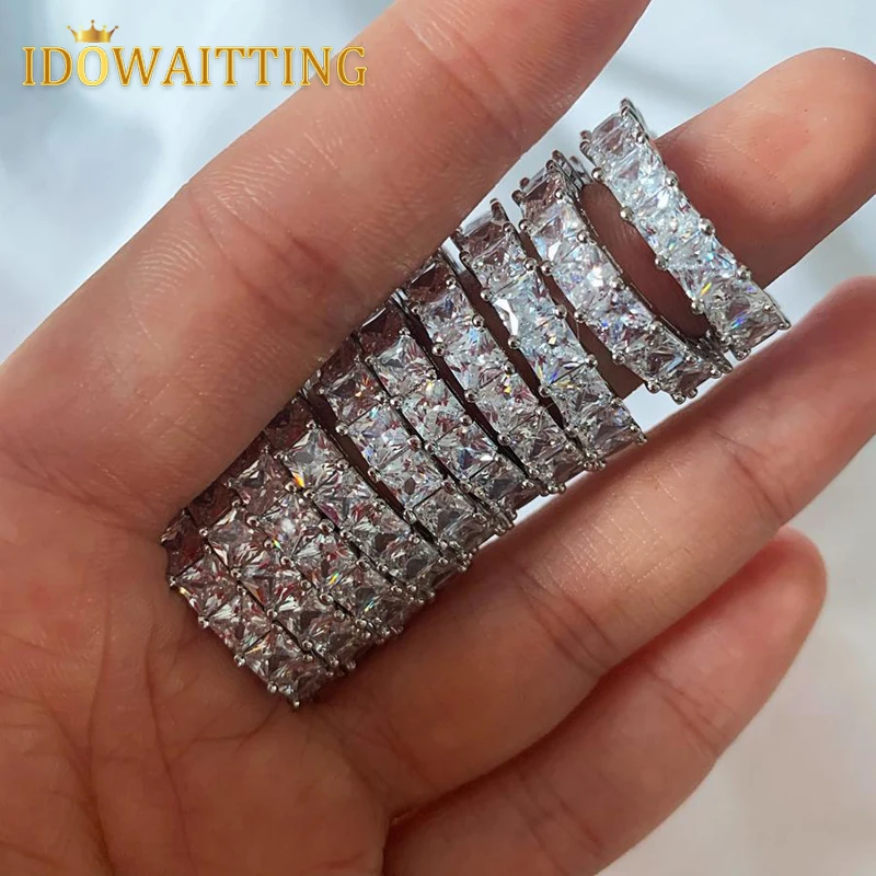 White Pink Square CZ Eternity Band Ring For Women Full 5A Cubic Zirconia Paved Luxury Engagement Bands Stacking Colorful Rings