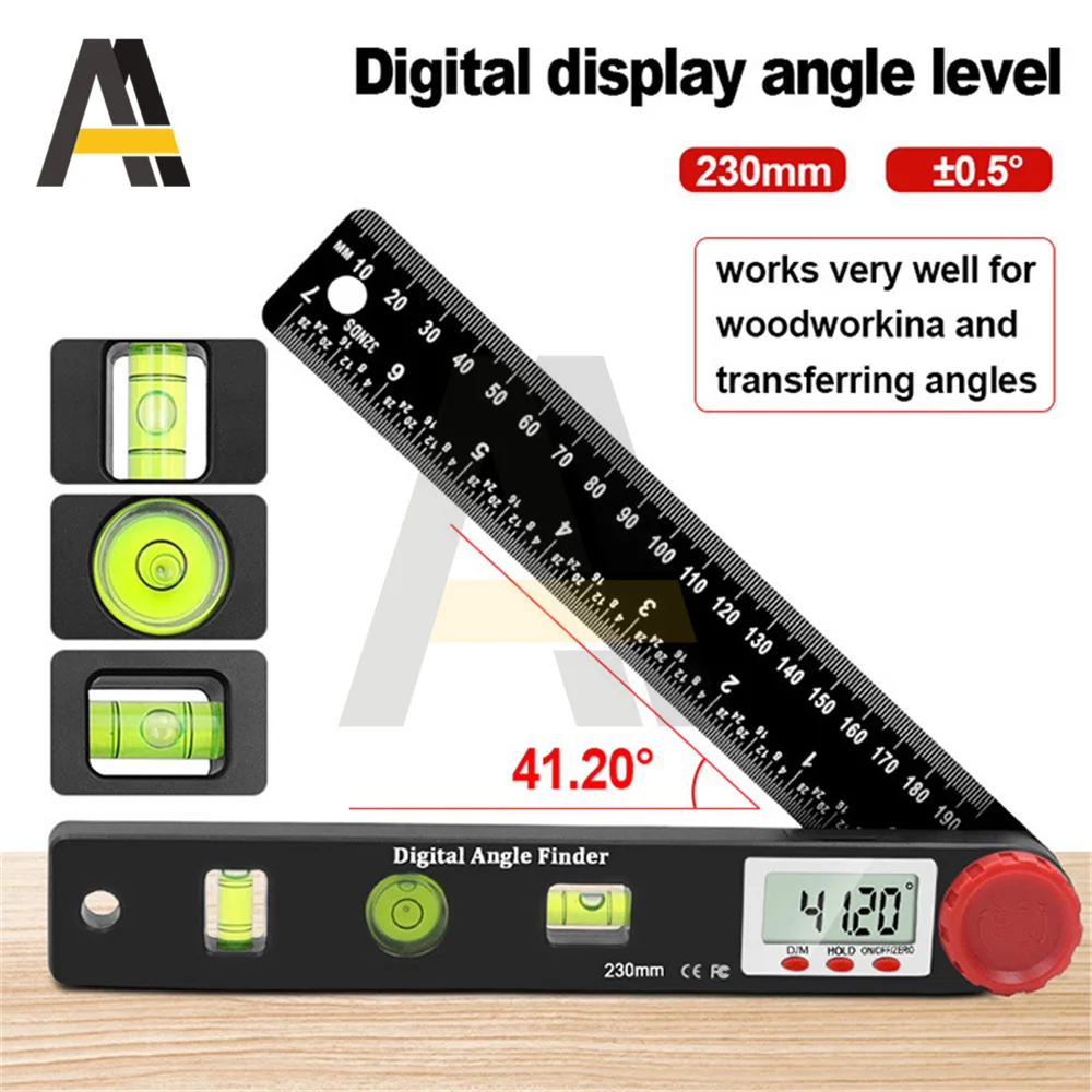 230MM 4 in 1 Digital Meter Protractor Angle Ruler Spirit Level Ruler Woodworking Angle 360 Degree Protractor Electron Goniometer