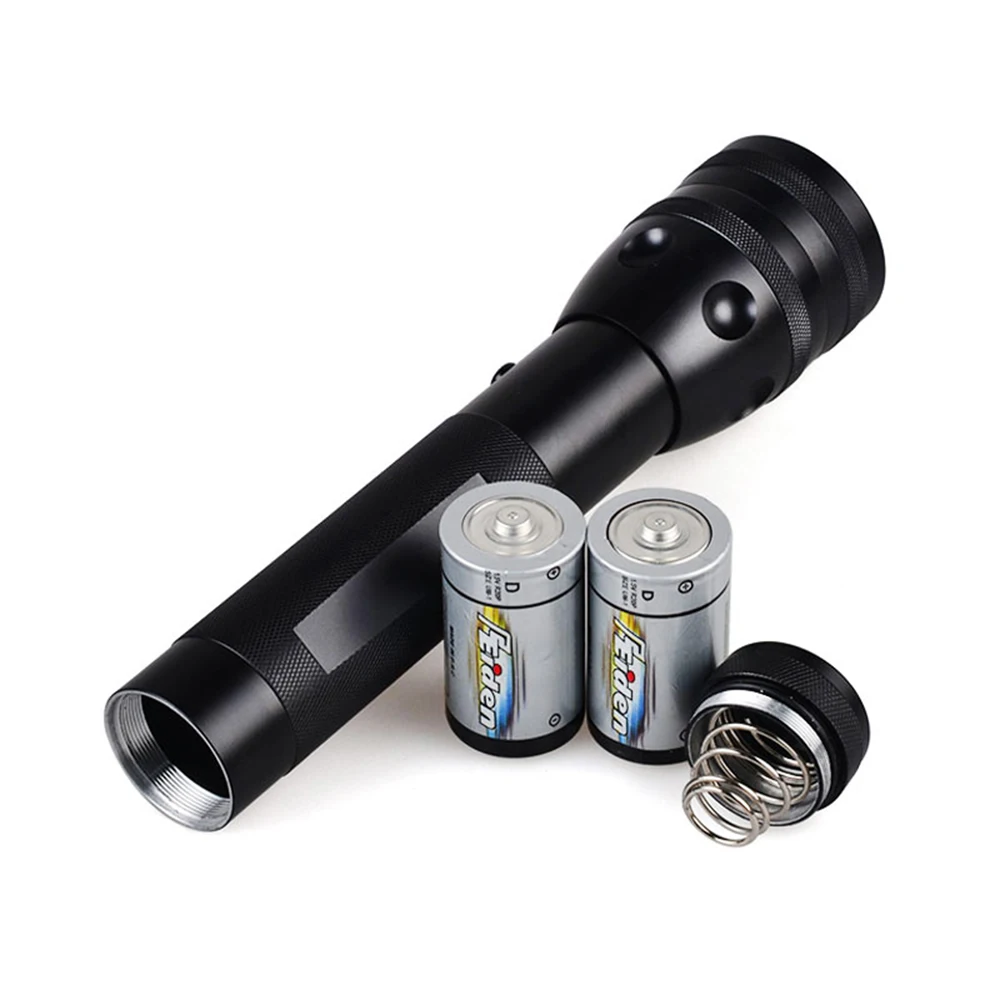 Powerful 10W LED Flashlight 3-Mode Hard Light Black Flashlight With Holster High Power T6 LED Heavy-duty 2 Cell D Battery