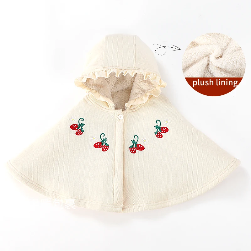 Baby Girl Cloak Infant Winter Coat Warm Hooded Outwear Princess Cloak Toddler Shawl Jacket Baby Clothing Girl Strawberry Top 1-3