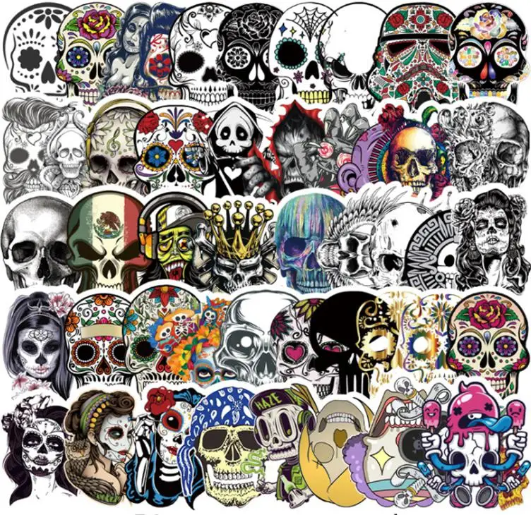 10/30/50pcs  Halloween Horror Skull Graffiti Waterproof Skateboard Travel  Retro  Decals  Stickers Suitcase Phone Laptop Luggage